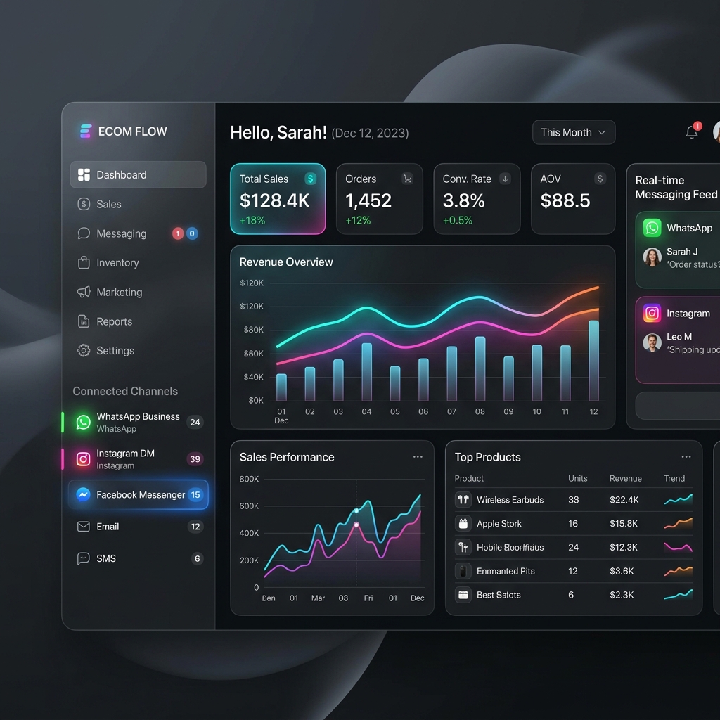 Algoritmia Gestion dashboard showing ecommerce metrics